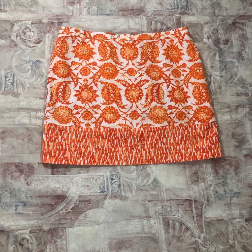 Michael Michael Kors Women's Orange - White Printed Cotton Mini Skirt Size 14